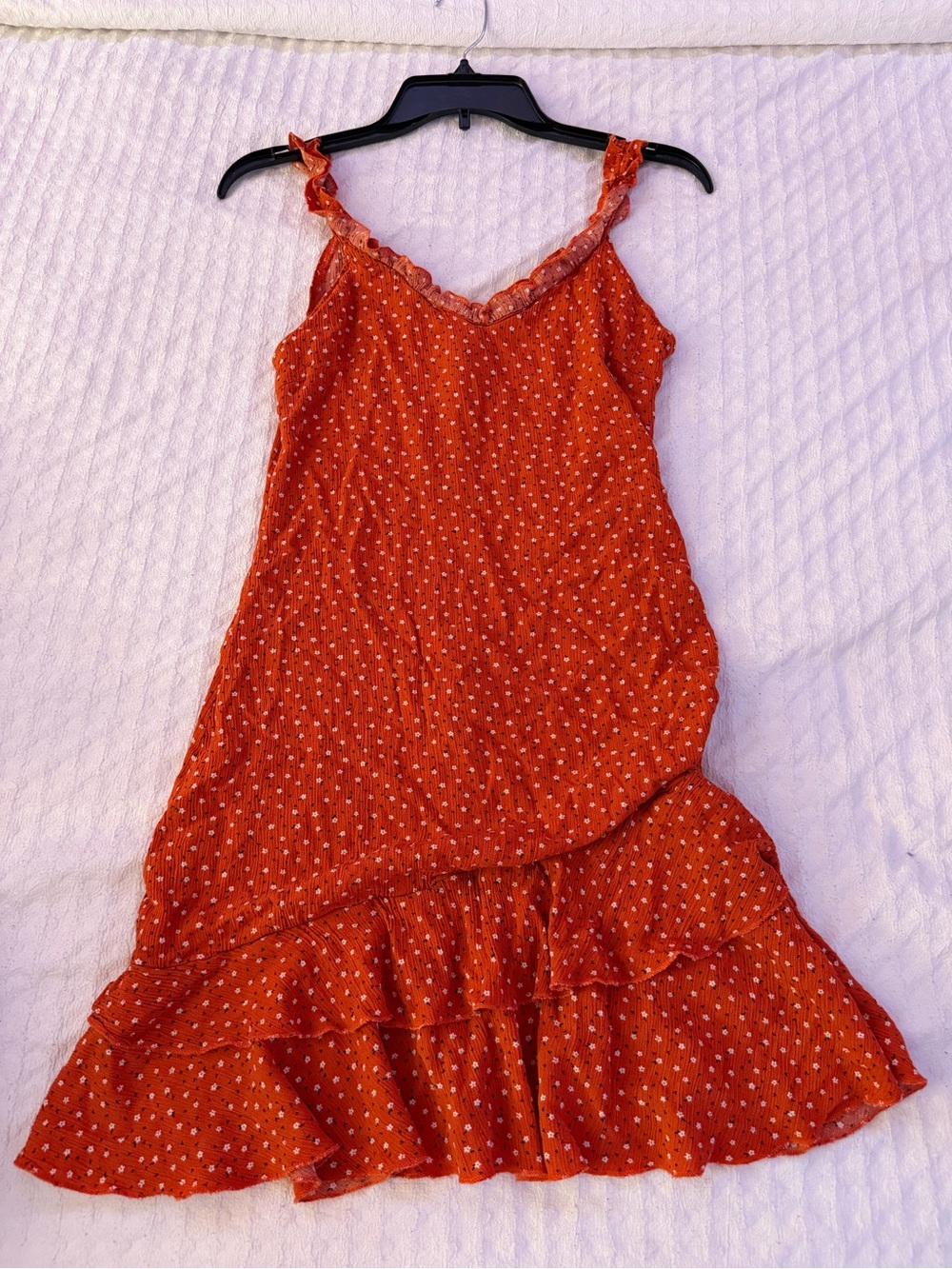 Beachsissi Orange Floral Ruffle Hem Mini Dress | size s
